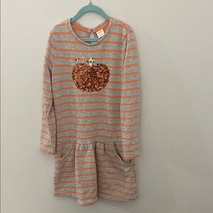 Gymboree Striped Gray and Orange Dress with Sequin Pumpkin Size 10